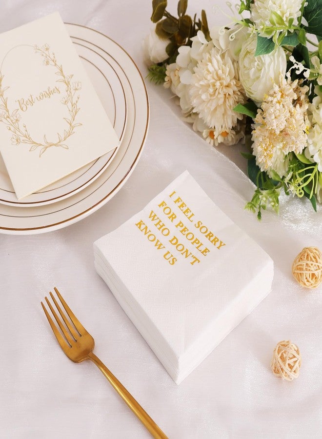 Vuzvuv 50 Pack Funny Quotes Cocktail Napkins - Humorous Party Disposable Paper Hand Napkins for Gatherings Get-Togethers Party Supplies Decorations Table Decor (5" Folded 2 Ply -Gold Foil White) - Image 4
